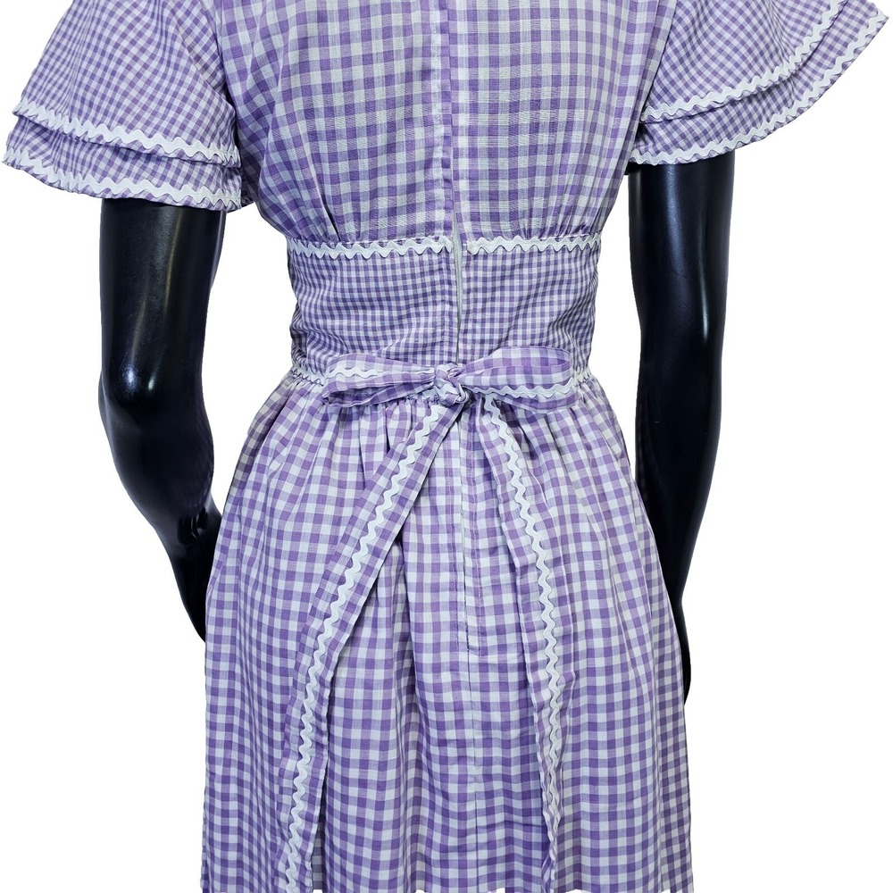VTG 70s Purple Gingham Maxi‎ Dress Prairie Cottagecore Lace Trim Flutter Sleeve - Picture 15 of 16